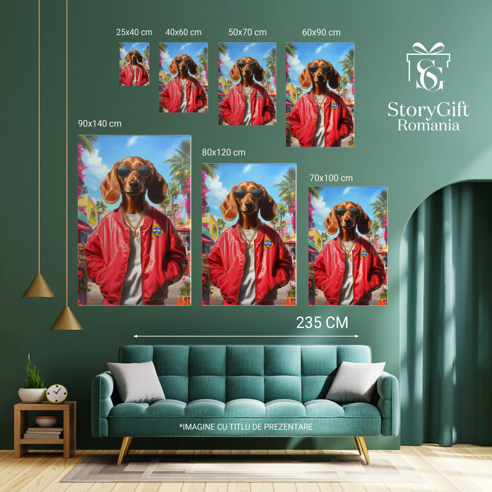  Tablou Canvas Personalizat Ținută Hip-Hop Oversize Roșie Cu Medalion De AurMarime 40x25CM [6]