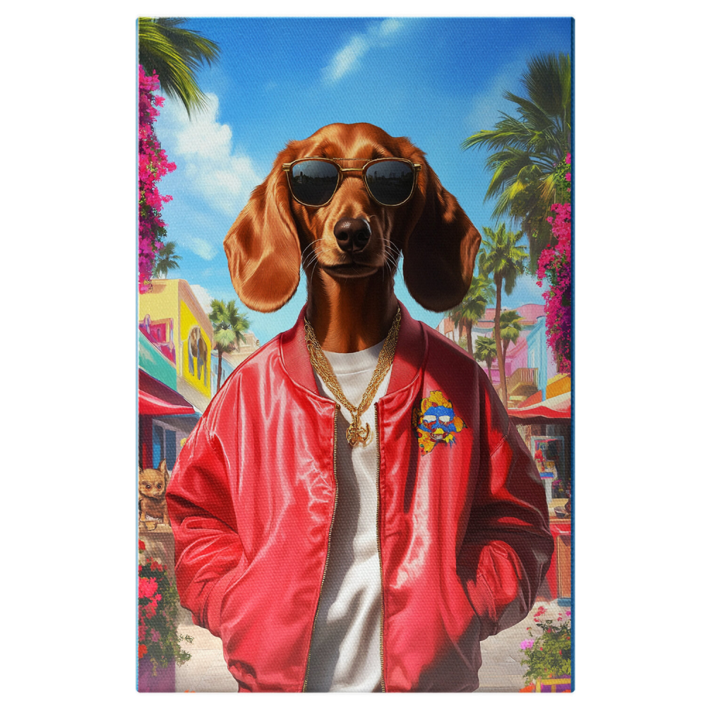  Tablou Canvas Personalizat Ținută Hip-Hop Oversize Roșie Cu Medalion De AurMarime 40x25CM [1]