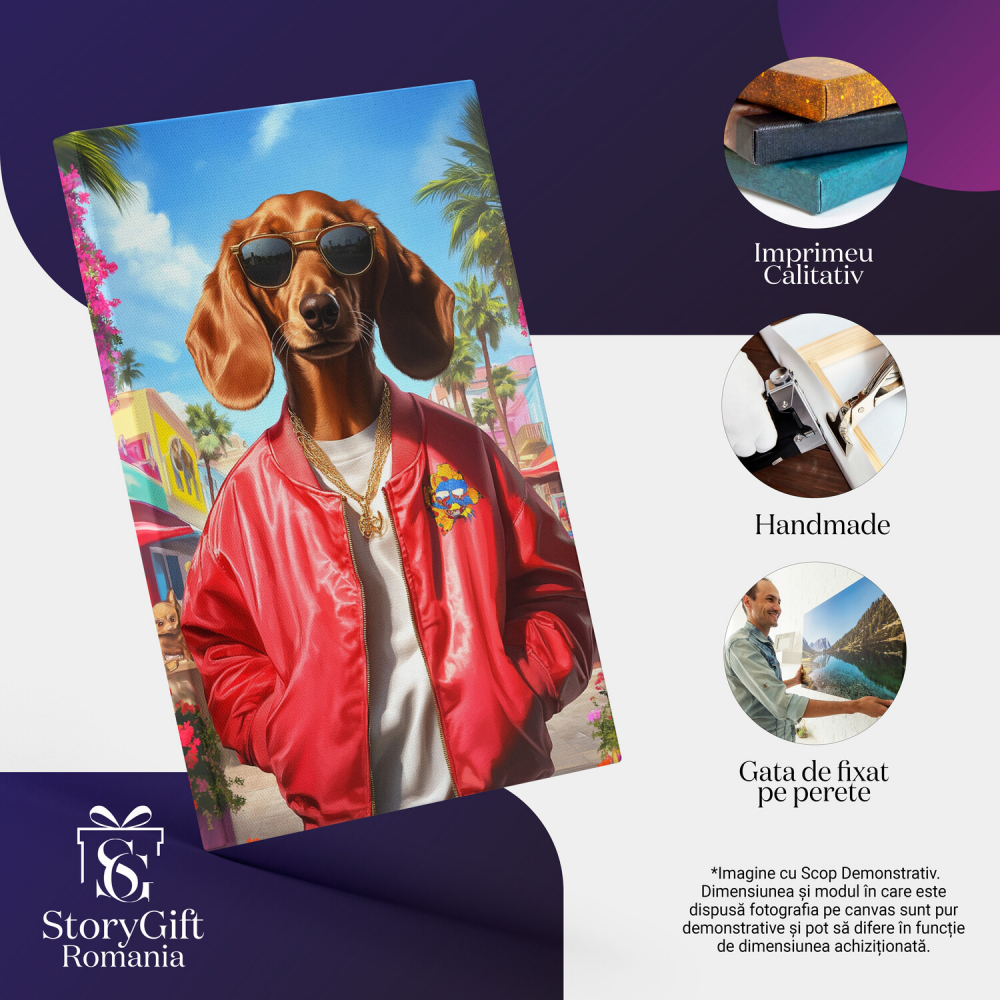  Tablou Canvas Personalizat Ținută Hip-Hop Oversize Roșie Cu Medalion De AurMarime 40x25CM [4]