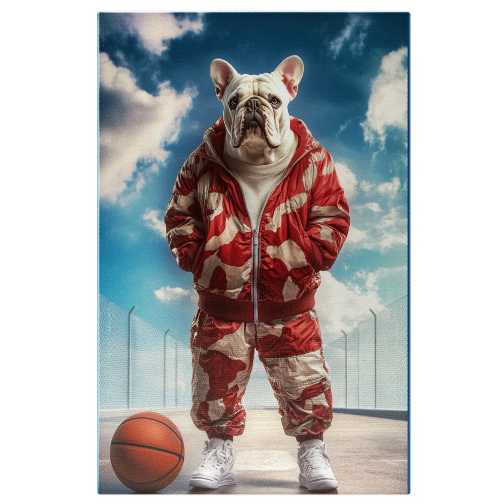  Tablou Canvas Personalizat Sportiv Pe Teren De Baschet În Ținută RoșieMarime 40x25CM [1]