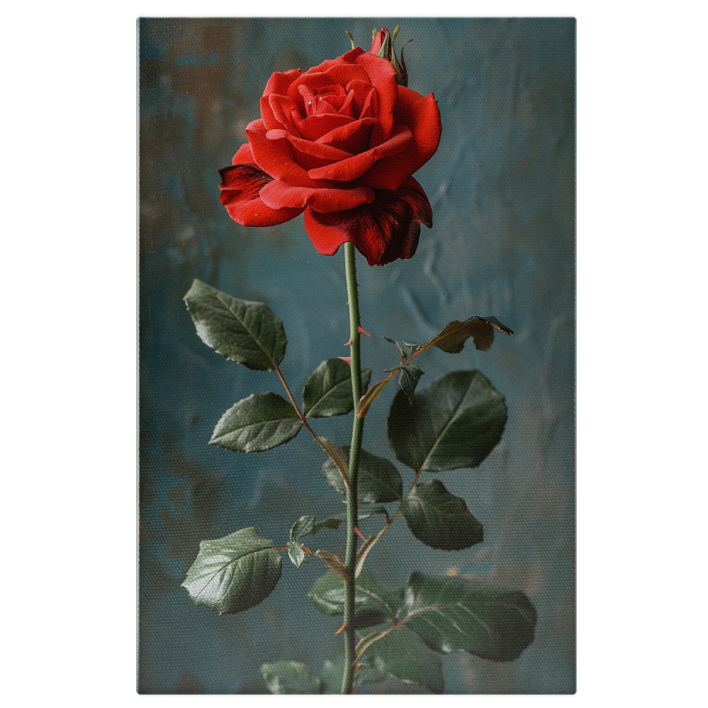 Tablou Canvas Trandafir Roșu cu Spini pe Background Albastru, Marime 40x25CM [1]