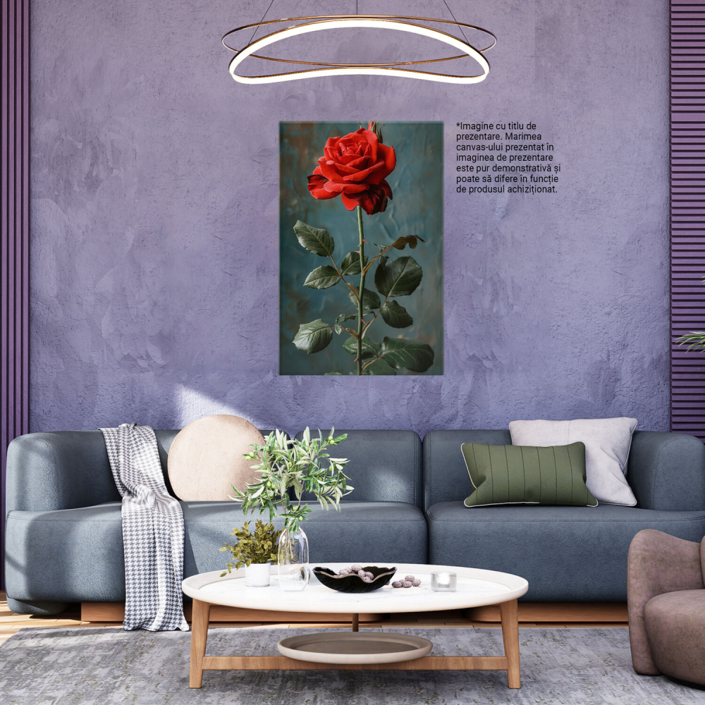 Tablou Canvas Trandafir Roșu cu Spini pe Background Albastru, Marime 40x25CM [3]