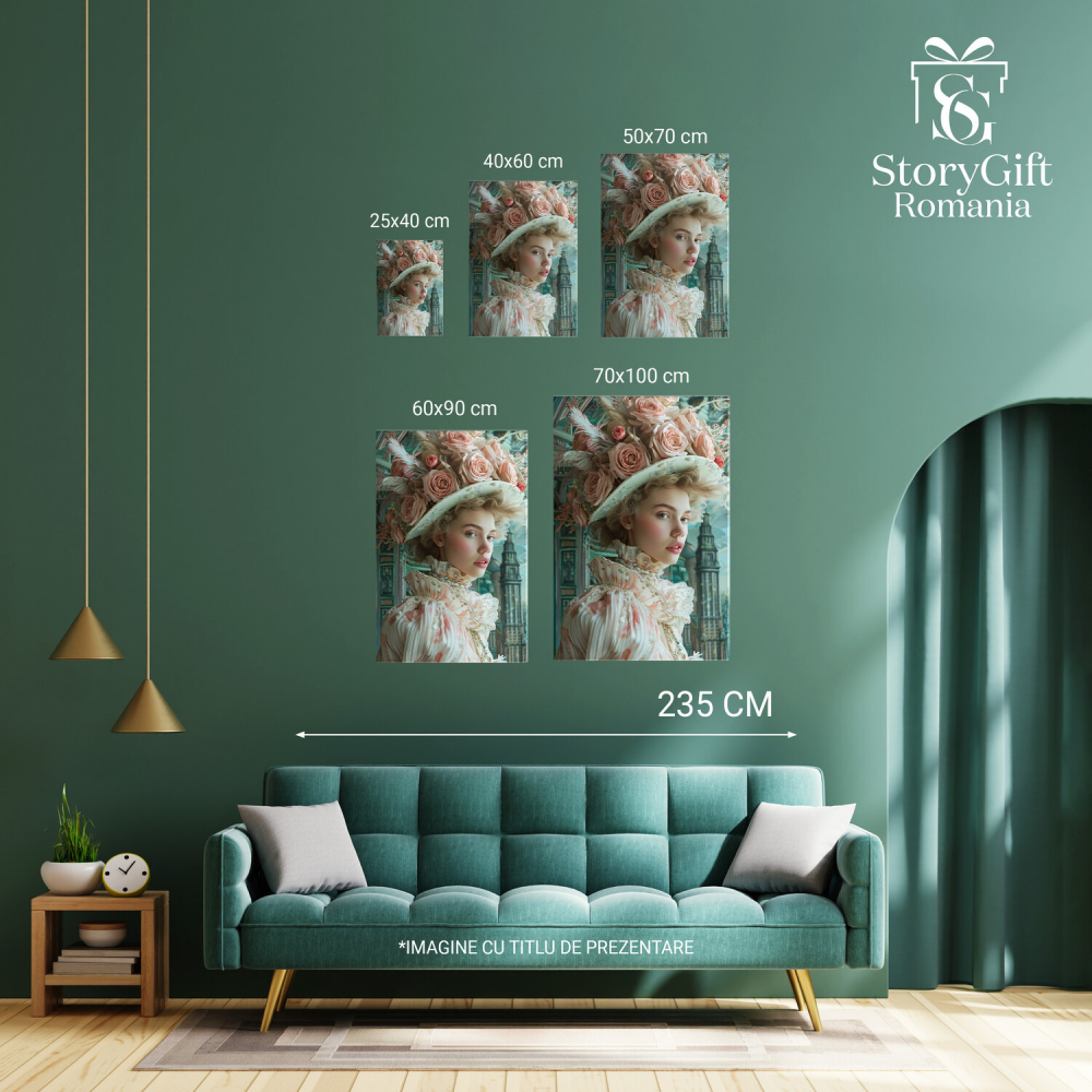 Tablou Canvas Femeie cu Trandafiri Purtati Drept Palarie, Marime 40x25CM [4]