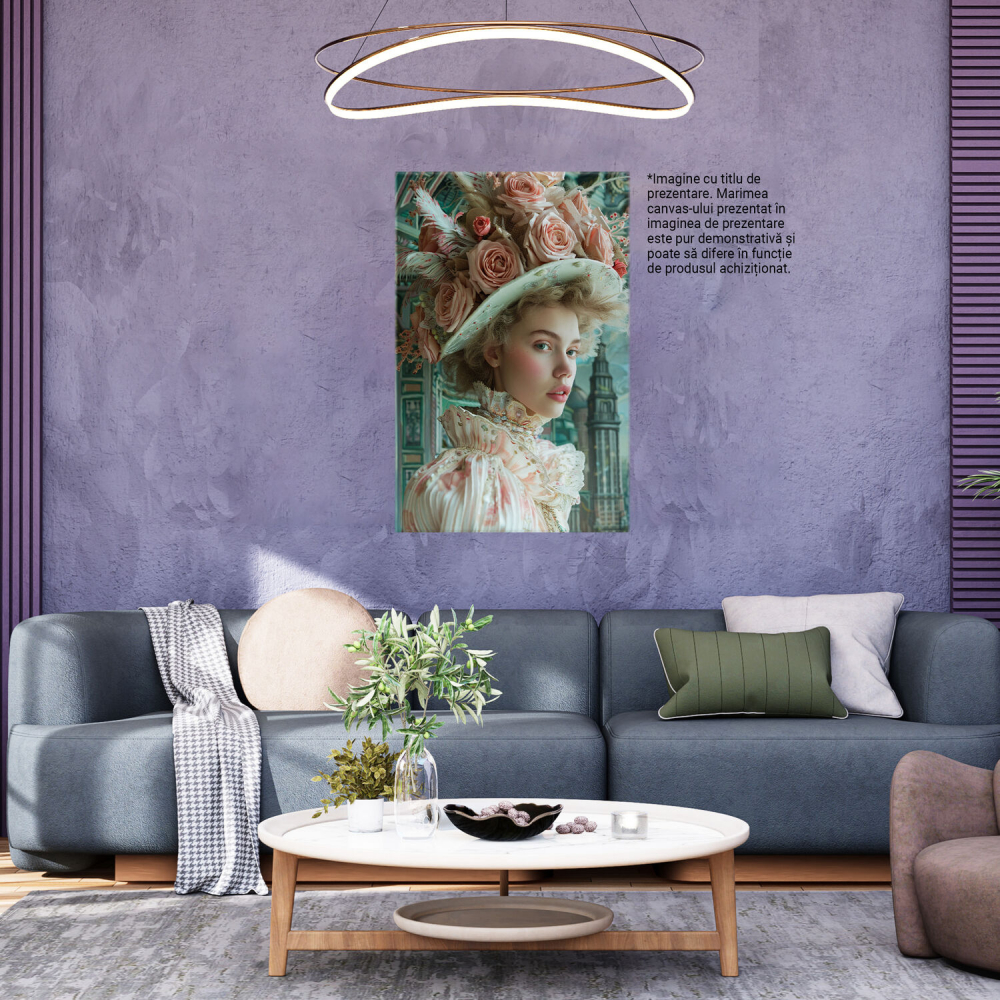 Tablou Canvas Femeie cu Trandafiri Purtati Drept Palarie, Marime 40x25CM [3]