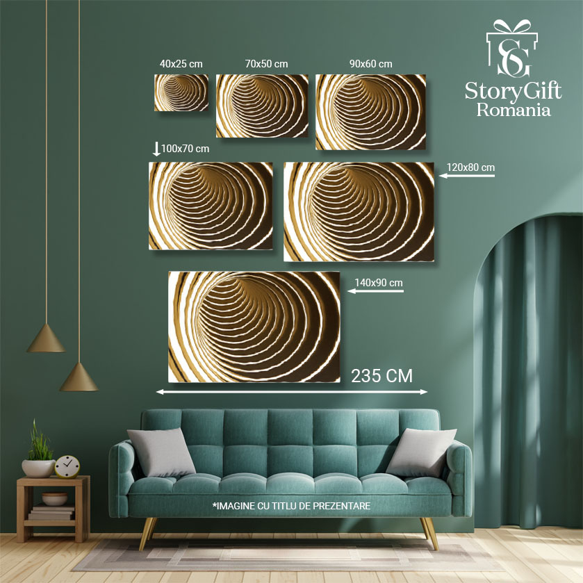 Tablou Canvas: Tunel circular cu lumină albă și nuanțe aurii - Tobogan luminat 40x25CM [5]