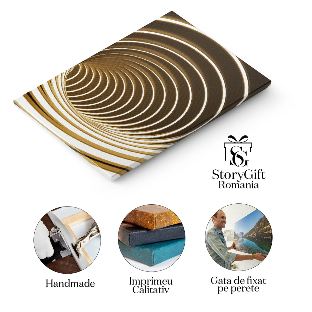 Tablou Canvas: Tunel circular cu lumină albă și nuanțe aurii - Tobogan luminat 40x25CM [2]