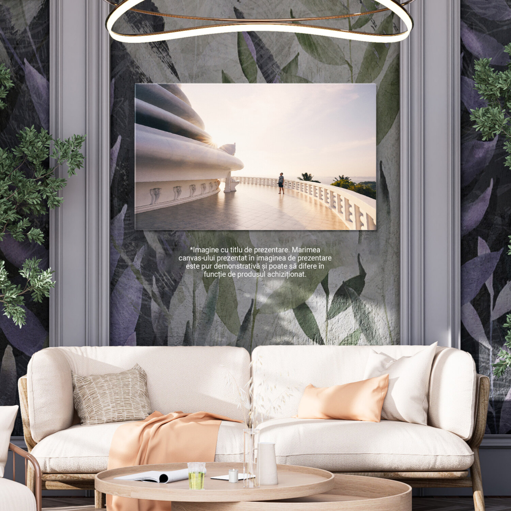 Turist Admirând Pagoda Păcii cu Oceanul la Apus, Sri Lanka, Marime 40x25CM [3]