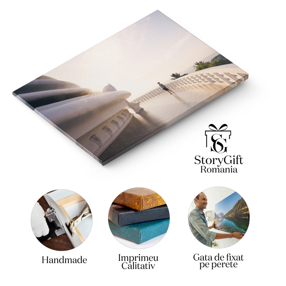 Turist Admirând Pagoda Păcii cu Oceanul la Apus, Sri Lanka, Marime 40x25CM [2]