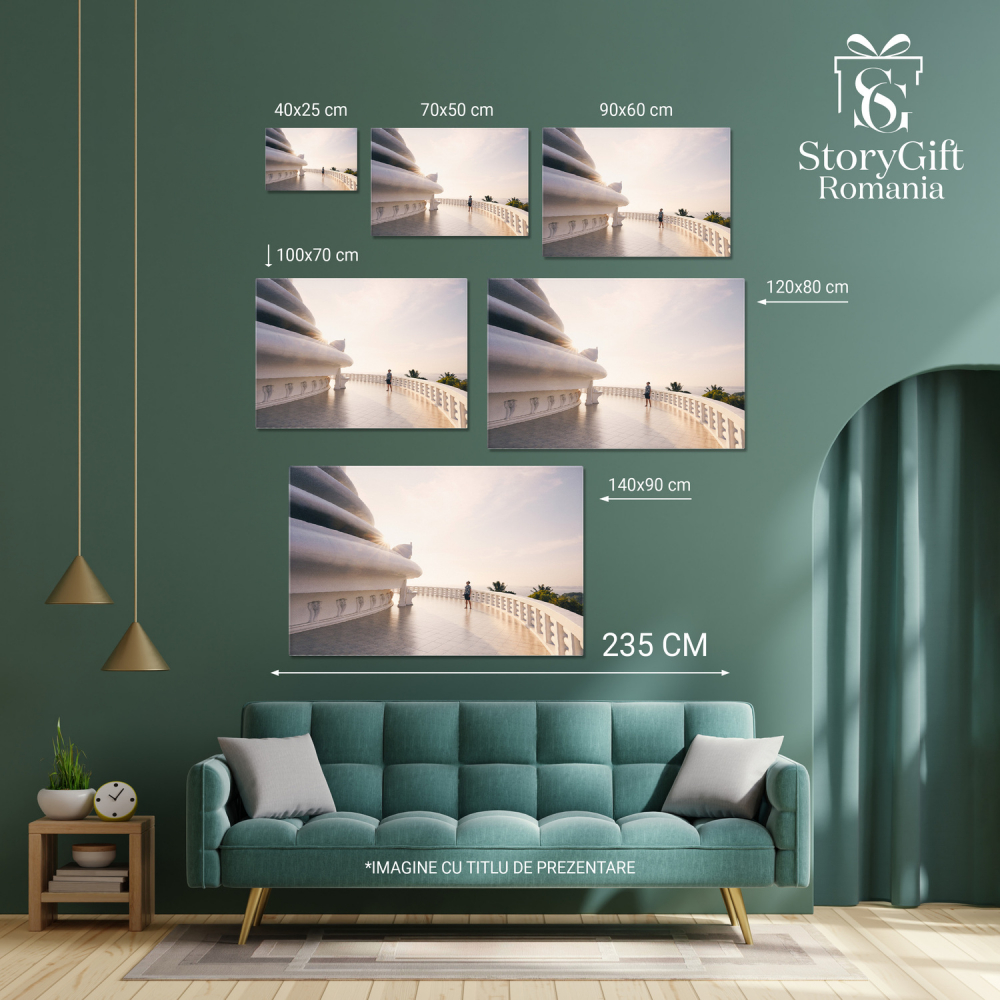 Turist Admirând Pagoda Păcii cu Oceanul la Apus, Sri Lanka, Marime 40x25CM [4]