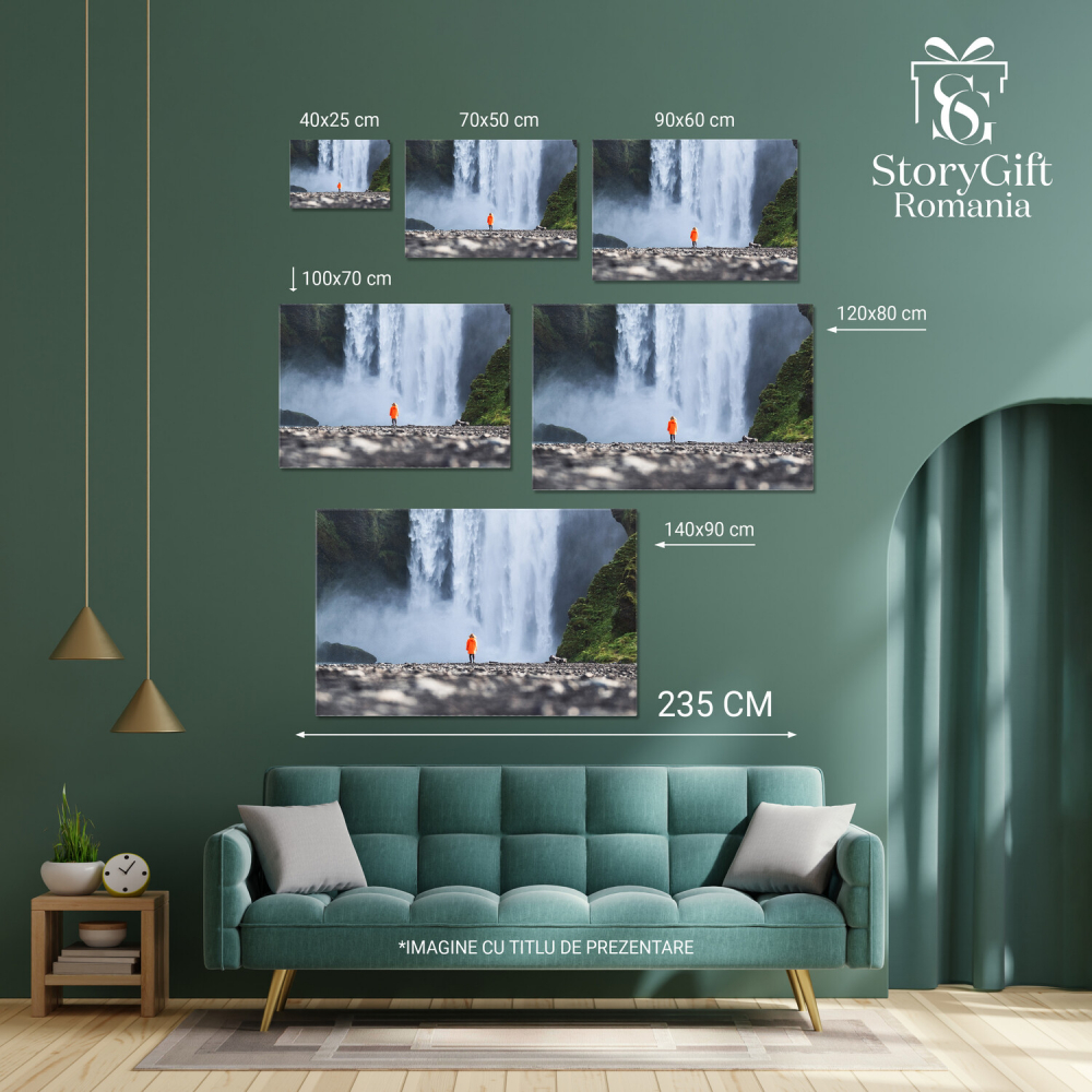 Turist la Cascada Skogafoss în Islanda: Frumusețea Naturii, Marime 40x25CM [4]