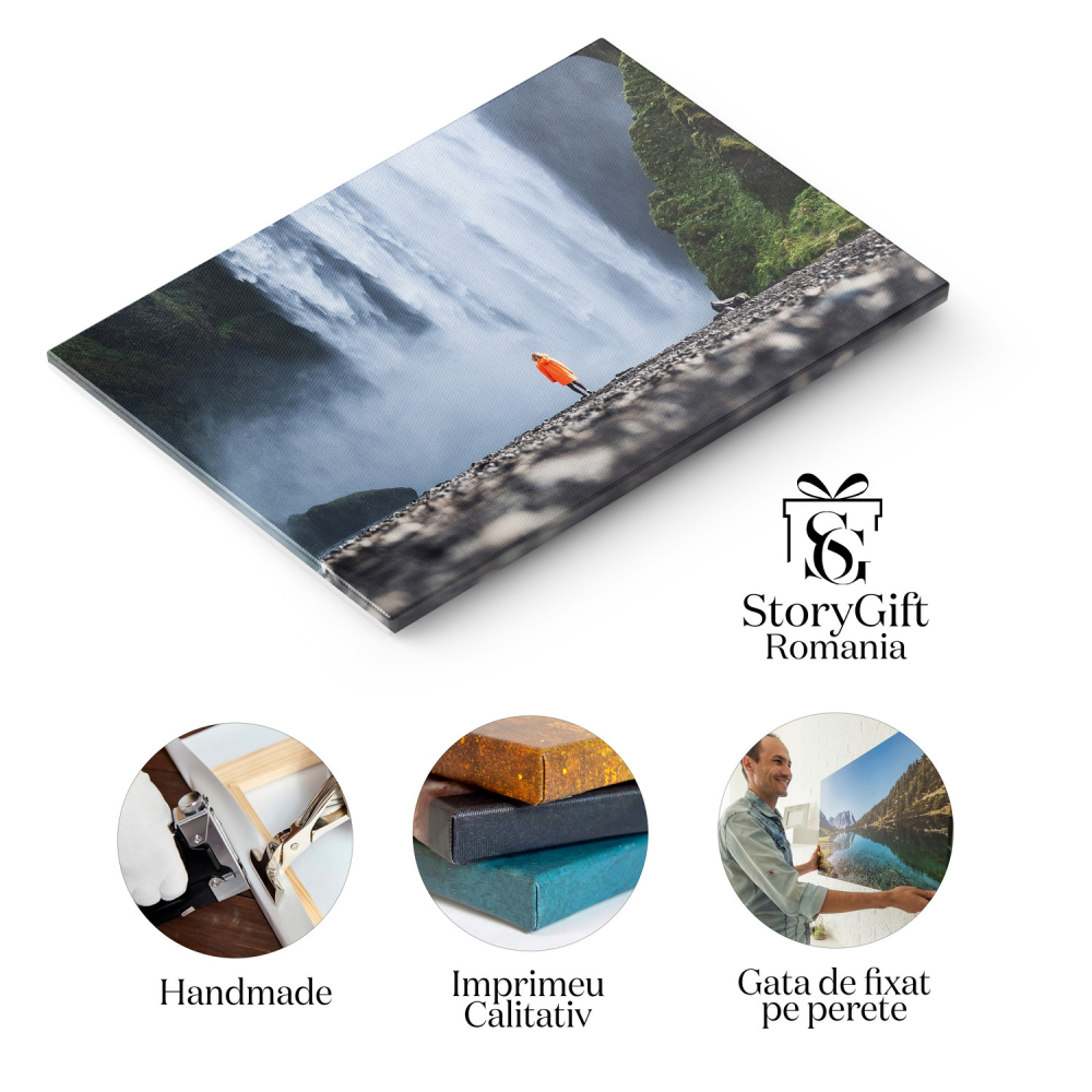 Turist la Cascada Skogafoss în Islanda: Frumusețea Naturii, Marime 40x25CM [2]