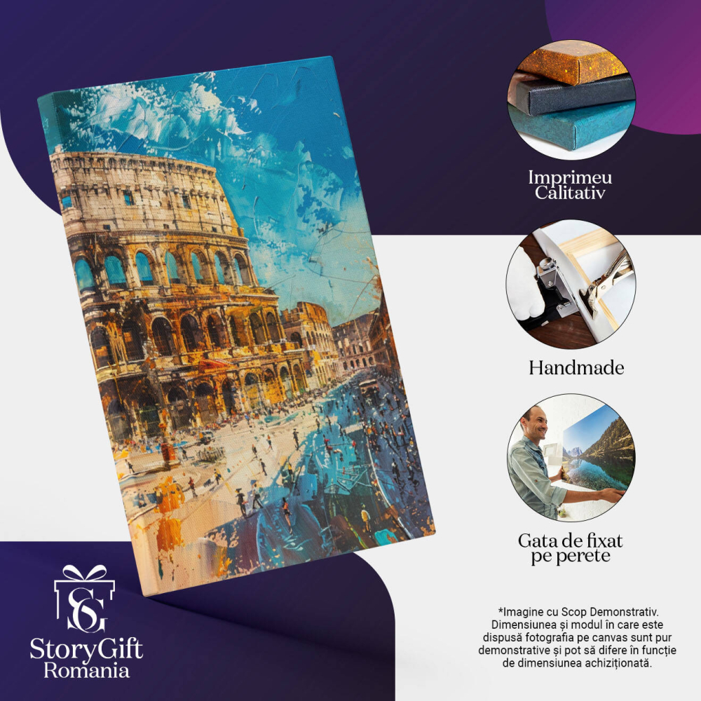 Tablou Canvas: Turiștii la Colosseum Dorința de Apropiere de Locurile Istorice Nemuritoare Pictura Digitala 40x25CM [3]