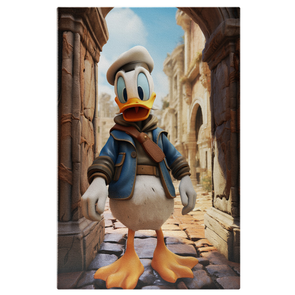 Donald Duck, Turistul Aventuros cu Vesta Albastră în Fața Clădirilor Antice, Marime 40x25CM [1]