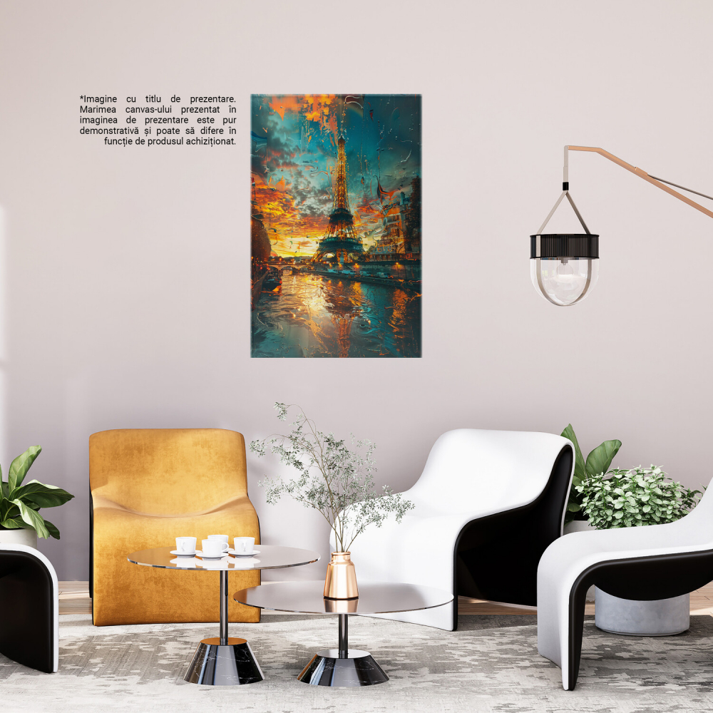 Turnul Eiffel Pictat cu Apus și Culori Calde în Cadru cu Apă, Marime 40x25CM [3]
