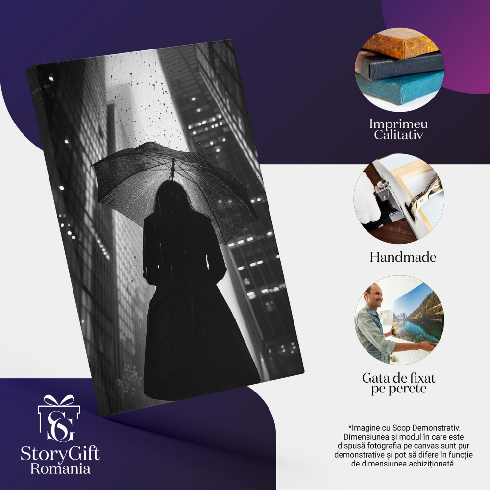 Tabloul canvas cu umbra femeii cu umbrelă și clădiri înalte, Marime 40x25CM [2]