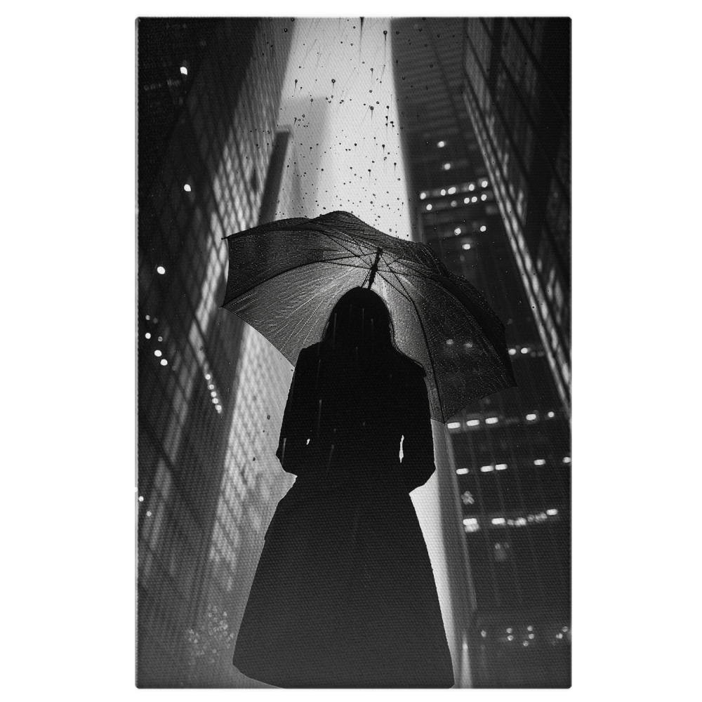 Tabloul canvas cu umbra femeii cu umbrelă și clădiri înalte, Marime 40x25CM [1]
