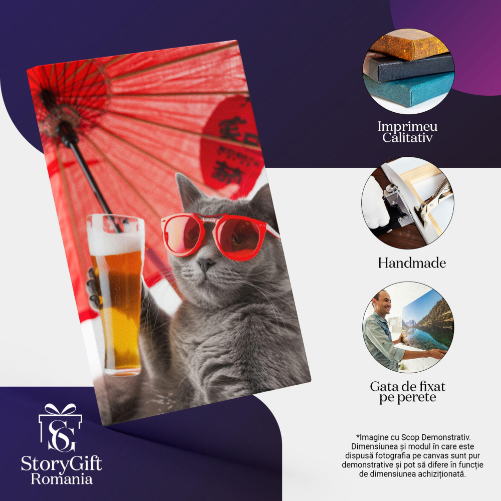 Tablou Canvas Umbrela Roșie Chinezească Apără de Insolație pe Motanul Korat , Pictura Digitala 40x25CM [3]