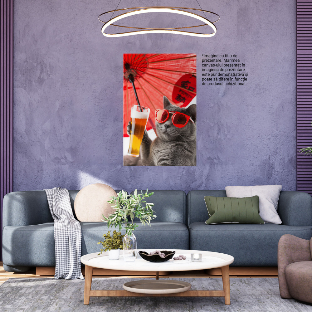 Tablou Canvas Motanul Korat sub Umbrelă Roșie Chinezească | Protecție de Insolație, Marime 40x25CM [3]