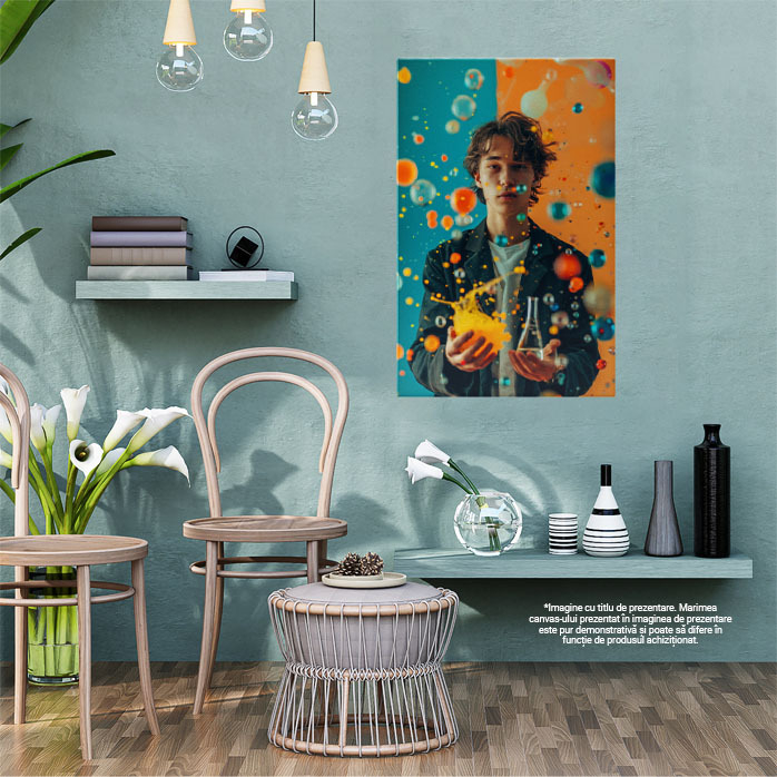 Tablou Canvas Un Baiat cu o Explozie de Bule Colorate, 40x25cm [2]