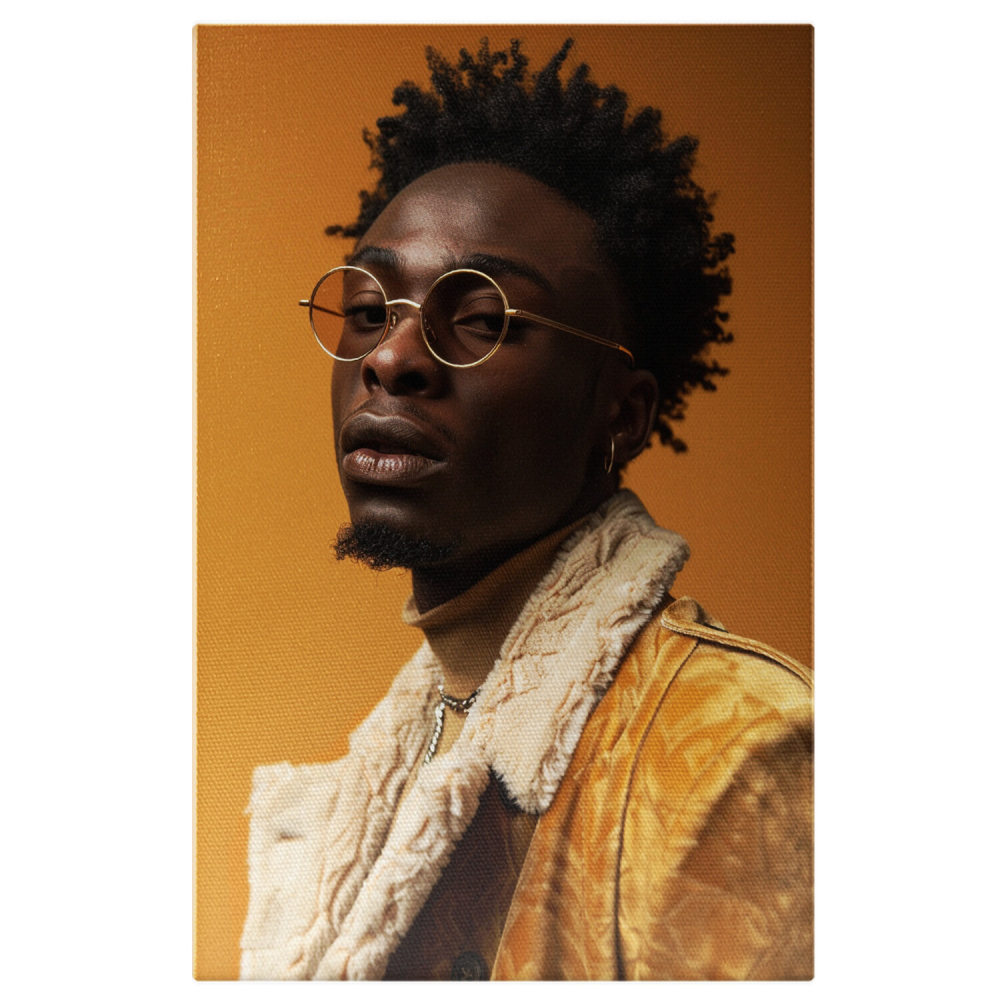 Băiat de Culoare cu Jachetă Crem și Ochelari - Atitudine Artistică în Pictura Digitală, Marime 40x25CM [1]