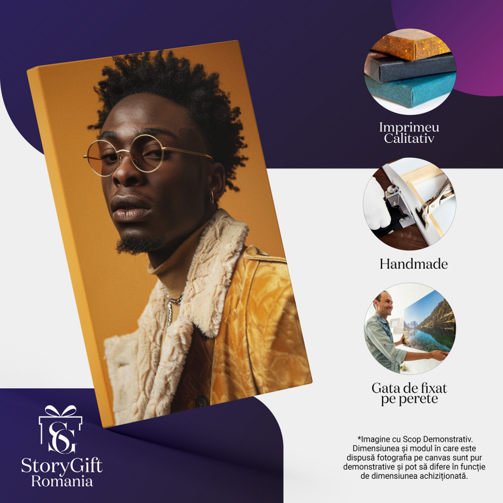 Băiat de Culoare cu Jachetă Crem și Ochelari - Atitudine Artistică în Pictura Digitală, Marime 40x25CM [2]