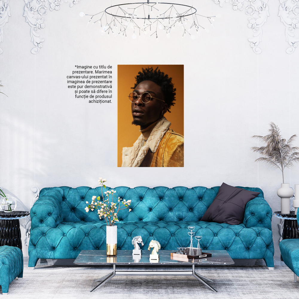 Băiat de Culoare cu Jachetă Crem și Ochelari - Atitudine Artistică în Pictura Digitală, Marime 40x25CM [4]