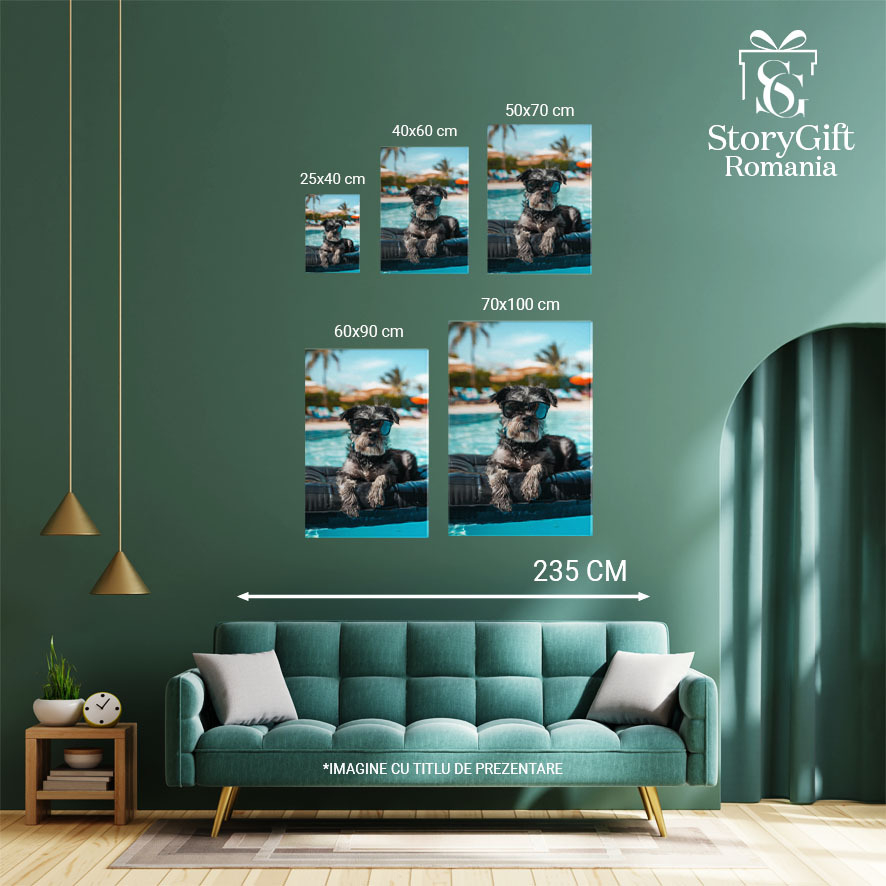 Tablou Canvas Un Border Terrier Adorabil în Negru și Alb se Relaxează pe Salteaua de Apă în Piscină , Pictura Digitala 40x25CM [4]