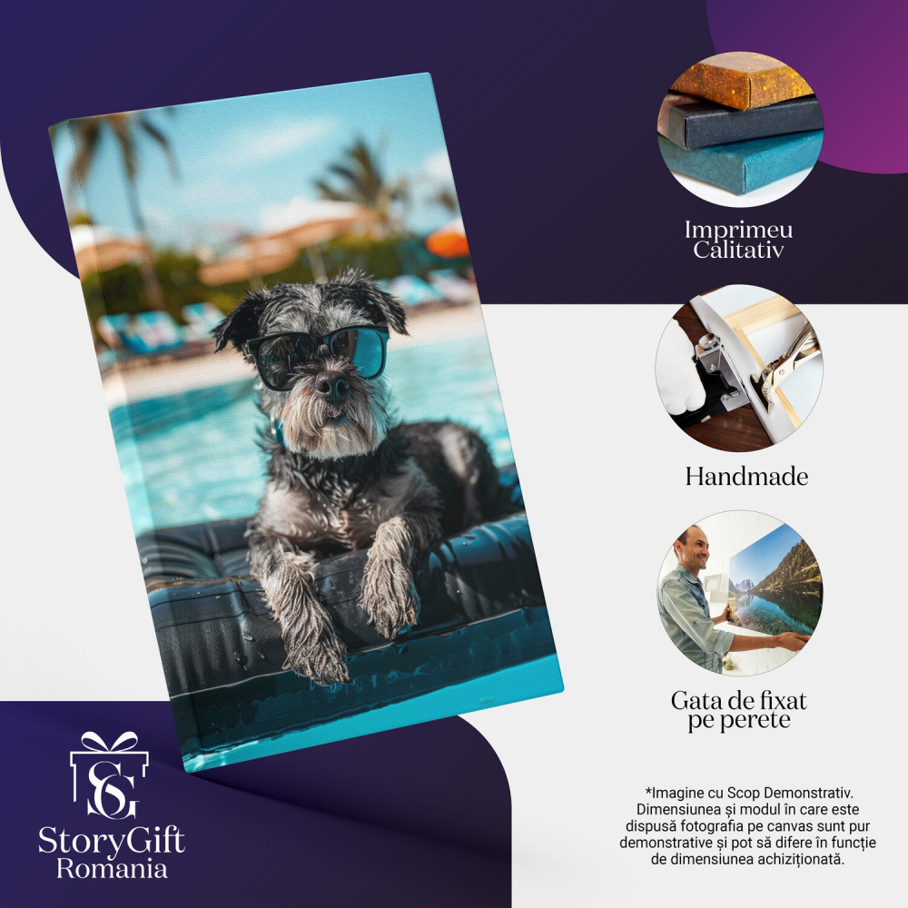 Tablou Canvas Border Terrier Relaxându-se pe Salteaua de Apă în Piscină, Marime 40x25CM [2]