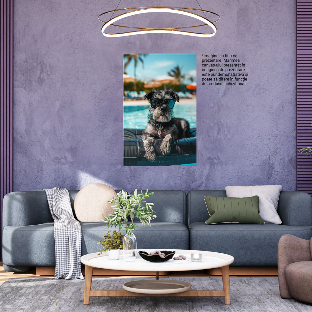Tablou Canvas Border Terrier Relaxându-se pe Salteaua de Apă în Piscină, Marime 40x25CM [3]