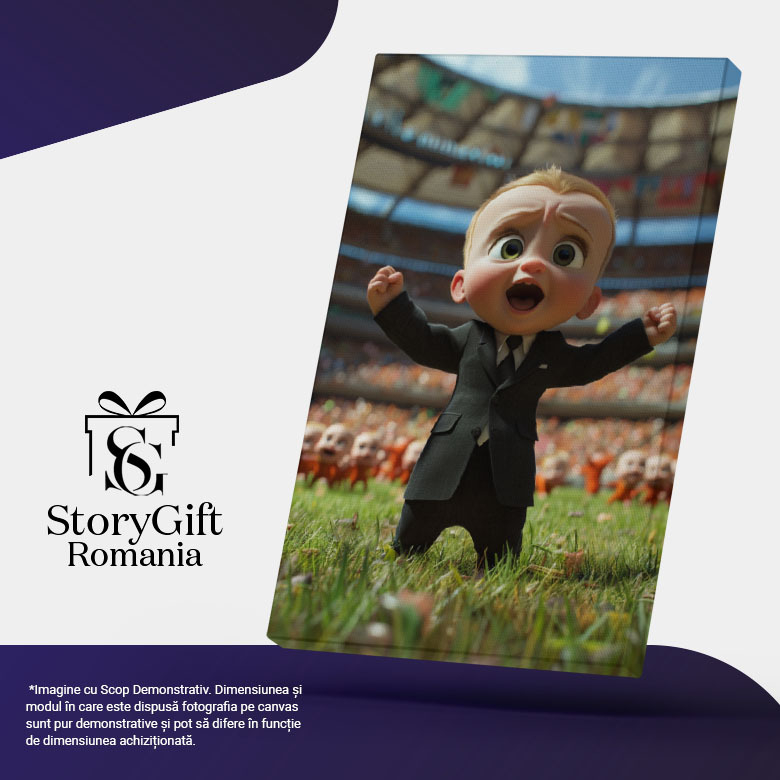 Tablou Canvas:  Un  Copil la  Costum Pe un Stadion care Tipa - Desen  Animat Pictura Digitala 40x25CM [5]