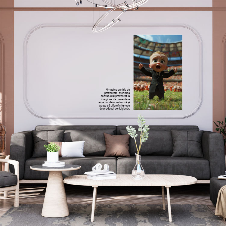 Tablou Canvas:  Un  Copil la  Costum Pe un Stadion care Tipa - Desen  Animat Pictura Digitala 40x25CM [2]