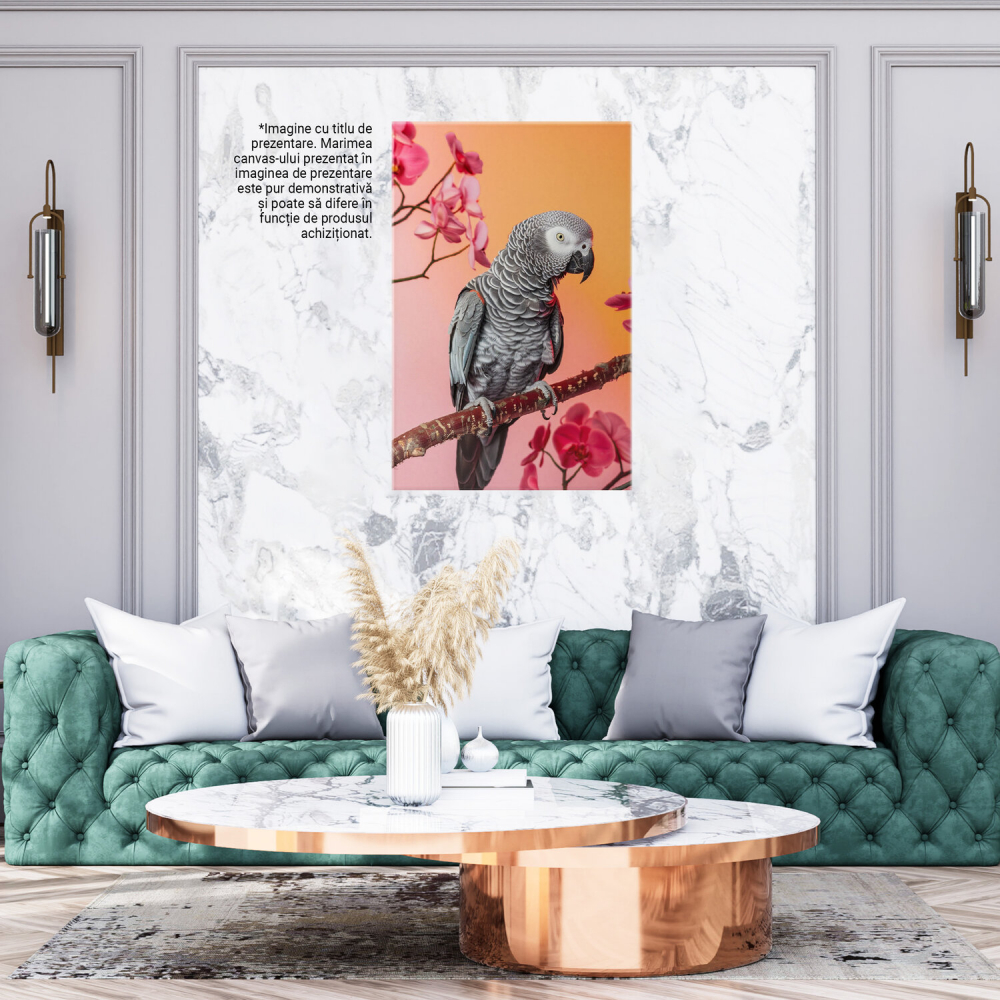 Papagal Gri cu Orhidee Parfumate - Pictură Digitală, Marime 40x25CM [3]