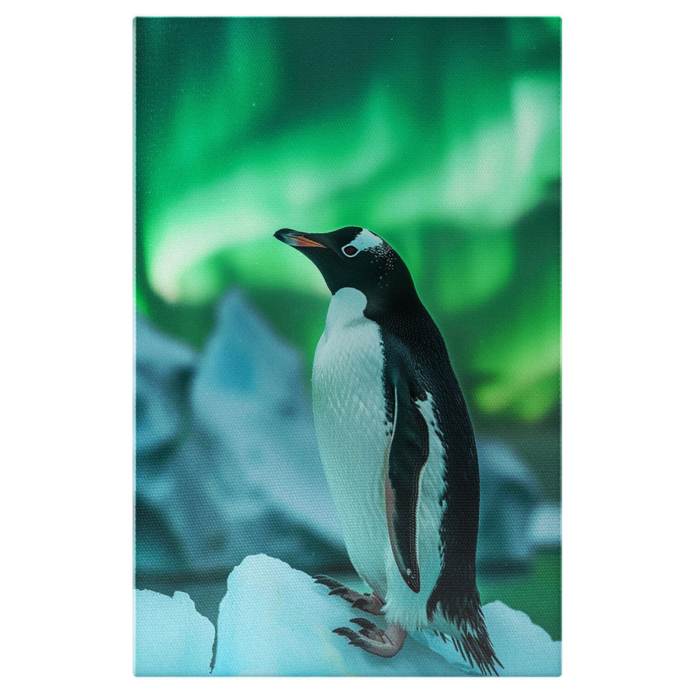 Pinguin și Aurora Boreală - Priveliste Spectaculoasă în Artă Digitală, Marime 40x25CM [1]