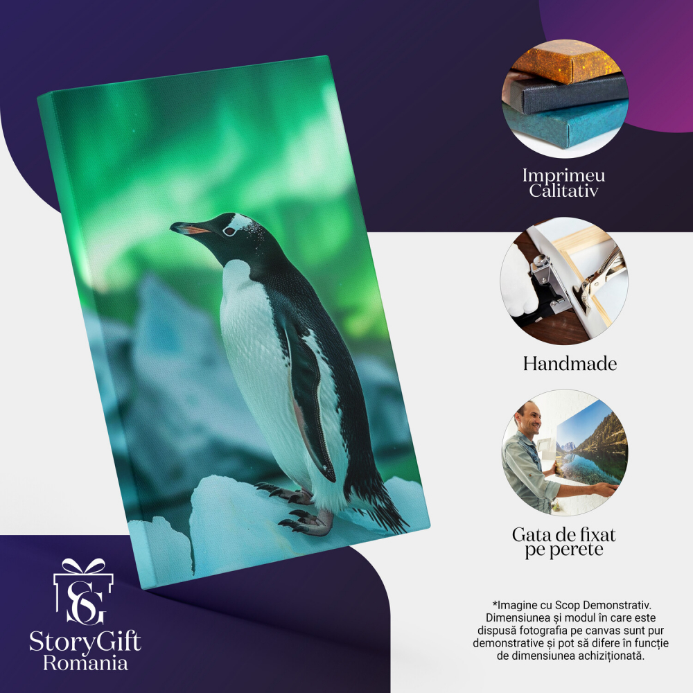 Pinguin și Aurora Boreală - Priveliste Spectaculoasă în Artă Digitală, Marime 40x25CM [2]
