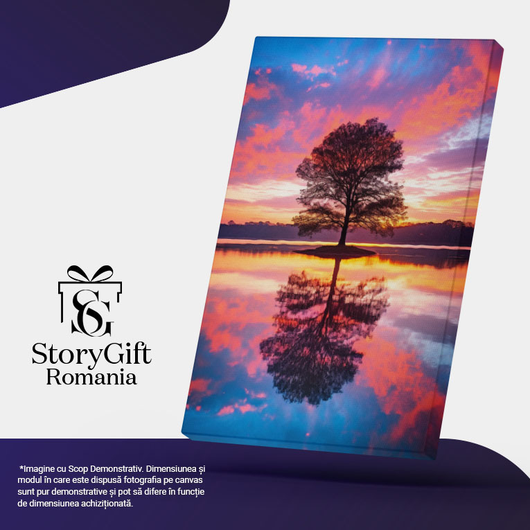 Tablou Canvas:  Un pom inconjurat de apa - apusul soarelui padure in fundal Pictura Digitala 40x25CM [5]
