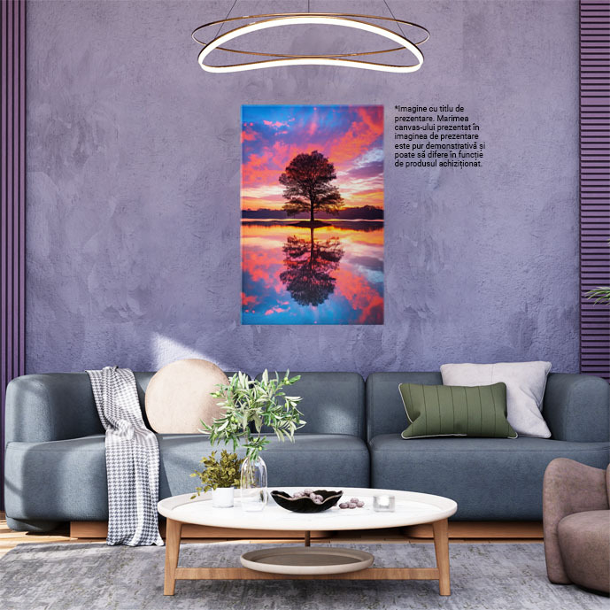 Tablou Canvas:  Un pom inconjurat de apa - apusul soarelui padure in fundal Pictura Digitala 40x25CM [2]