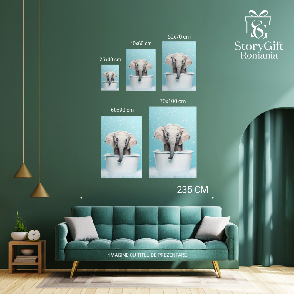 Tablou Canvas Pui de Elefant în Cadită cu Spumă | Artă Digitală Jucăușă, Marime 40x25CM [3]