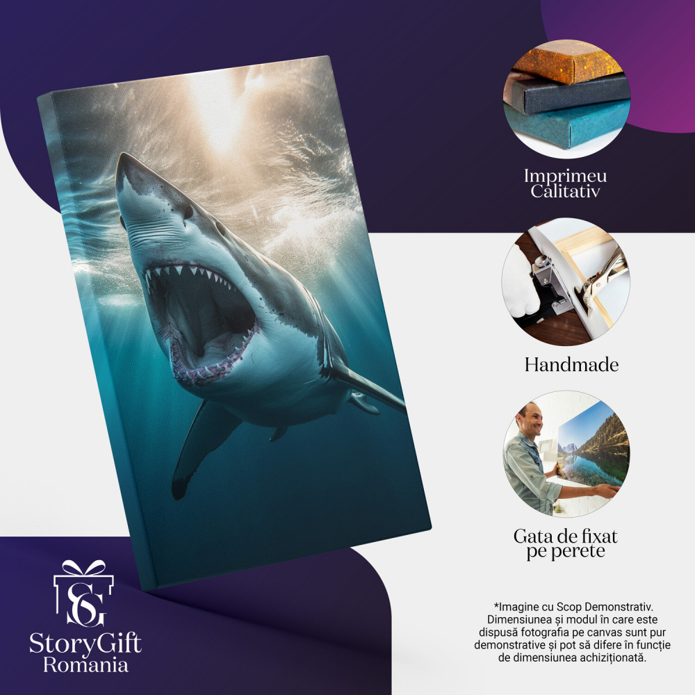 Tablou Canvas Rechin Feroce Aproape de Suprafață | Artă Digitală, Marime 40x25CM [2]