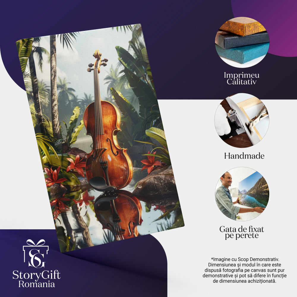 Violoncel Reflectat în Apă - Tablou Canvas din Pădurea Tropicală, Marime 40x25CM [2]