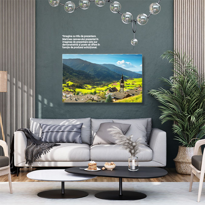 Tablou Canvas Valea Funes, Satul San Pietro si Biserica Funes, Vale, Peisaj Rural, San Pietro, Biserica. 2098 40x25CM [3]