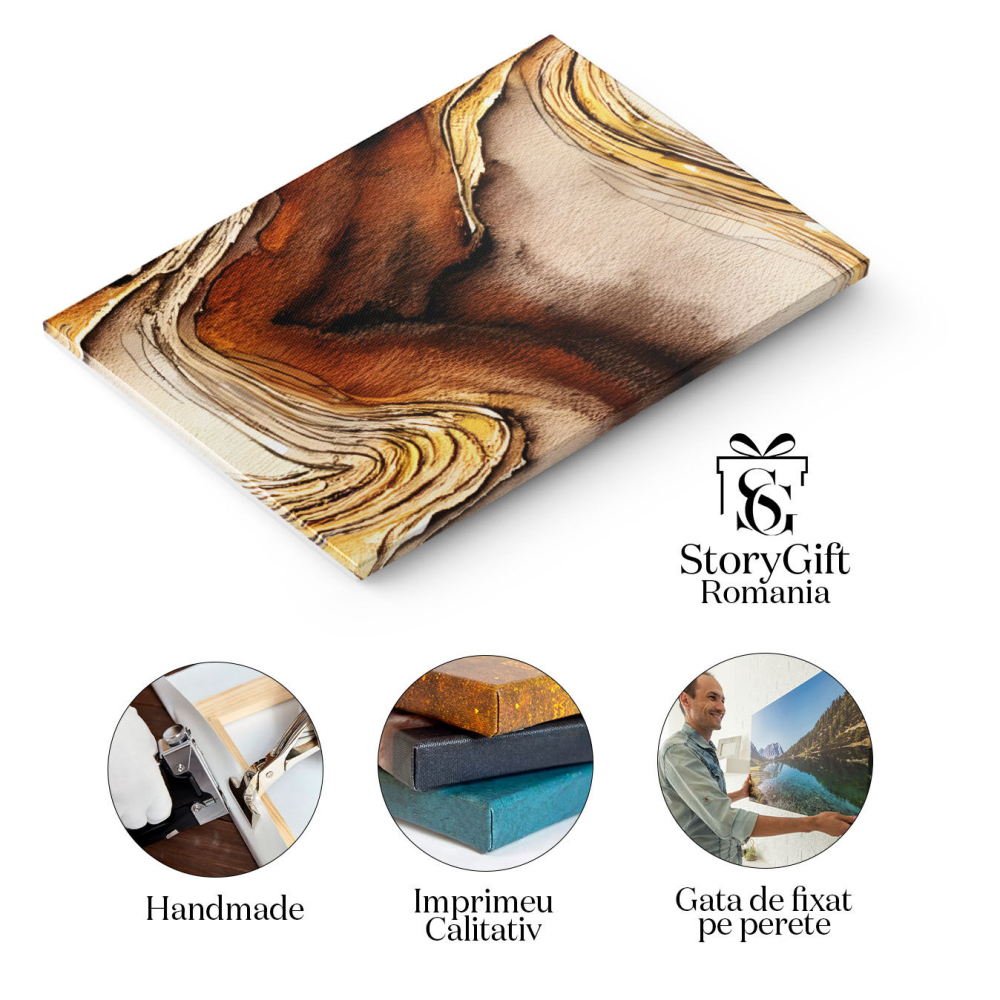 Tablou Canvas: Valuri de maro în trunchi de copac - Dtealii aurii în crăpături 40x25CM [2]