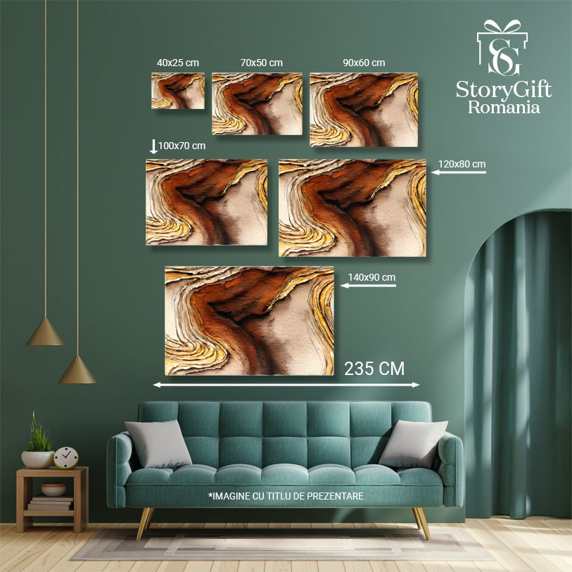 Tablou Canvas: Valuri de maro în trunchi de copac - Dtealii aurii în crăpături 40x25CM [5]