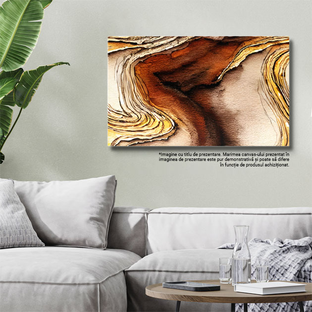 Tablou Canvas: Valuri de maro în trunchi de copac - Dtealii aurii în crăpături 40x25CM [3]