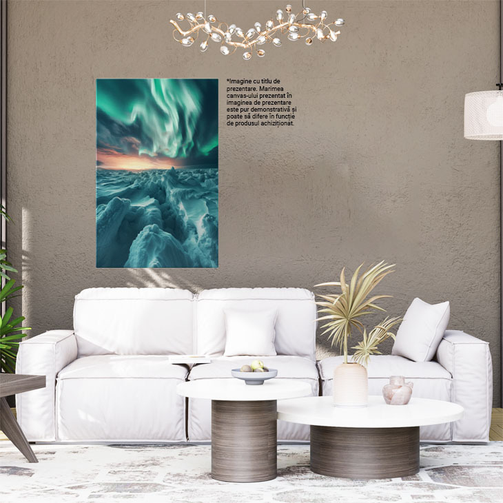Tablou Canvas: Valuri Înghețate la Pol Frig și Iarnă Veșnică sub Aurora Boreală Peisaj Pictura Digitala 40x25CM [2]