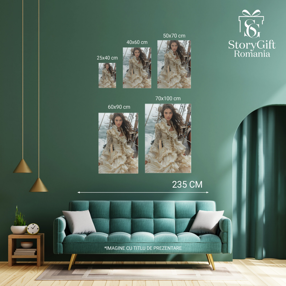 Fata Tânără în Rochie Medievală Albă pe Vapor - Pictură Digitală, Marime 40x25CM [4]