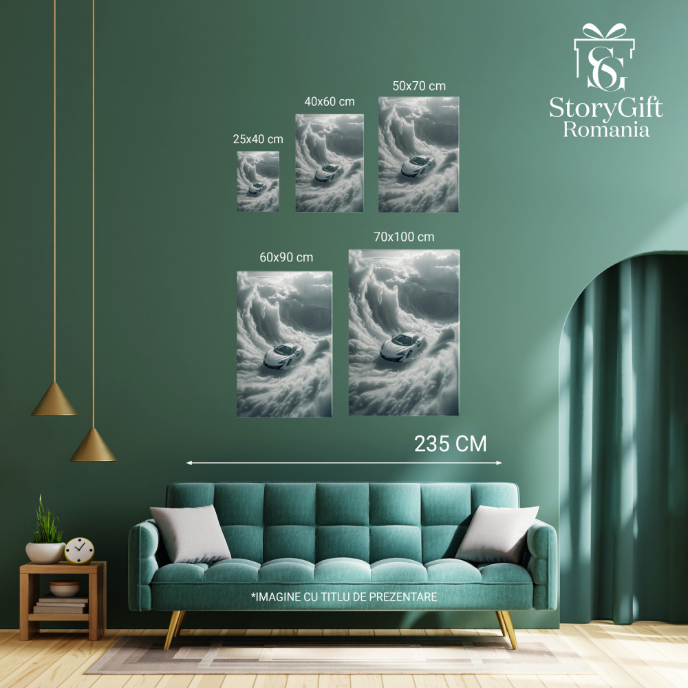 Vârtejul Norilor de Fum Alb - Trecerea Mașinii prin Tornada Pufoasă, Marime 40x25CM [3]