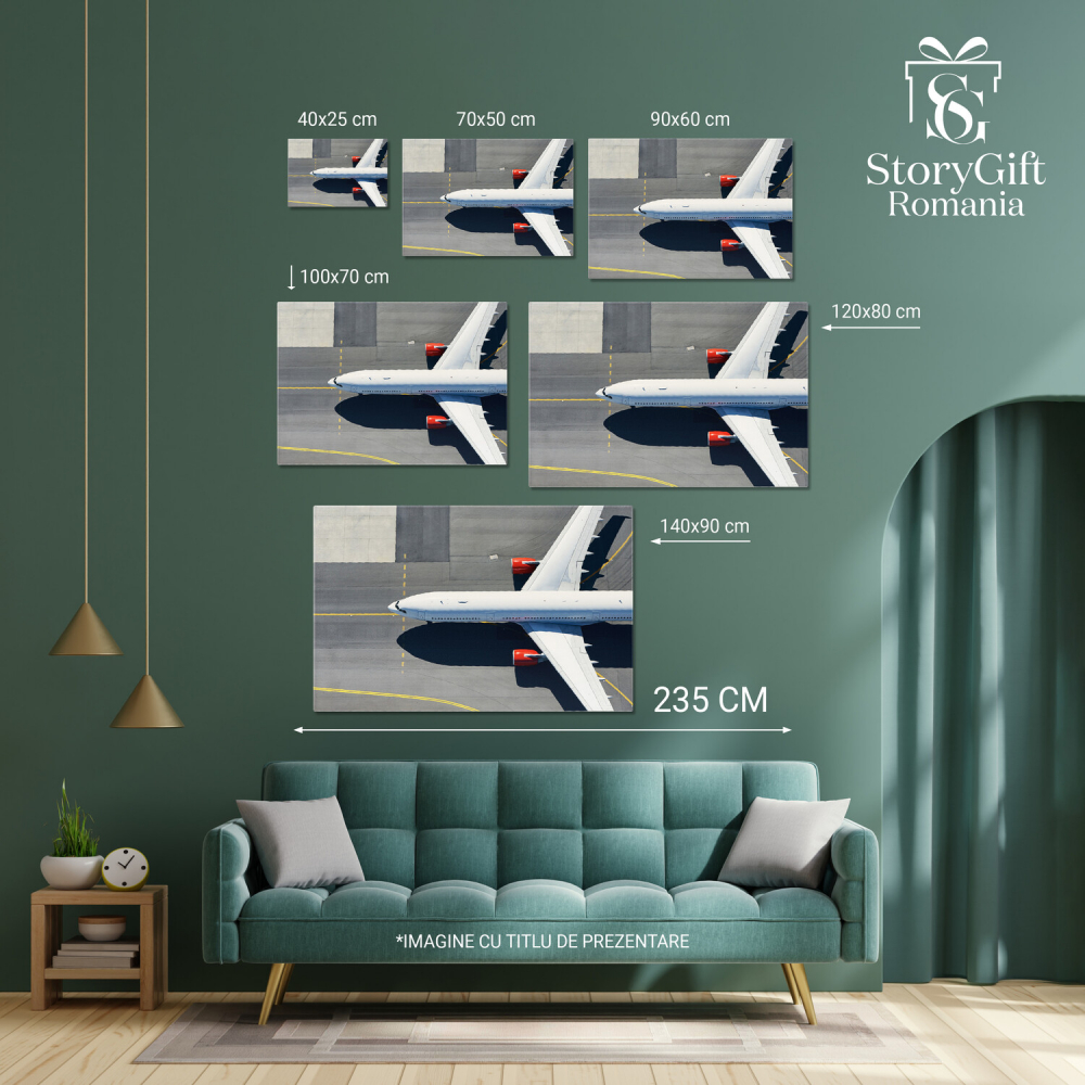 Vedere Aeriană la Aeroport - Avion Taxând către Pistă de Decolare, Marime 40x25CM [4]