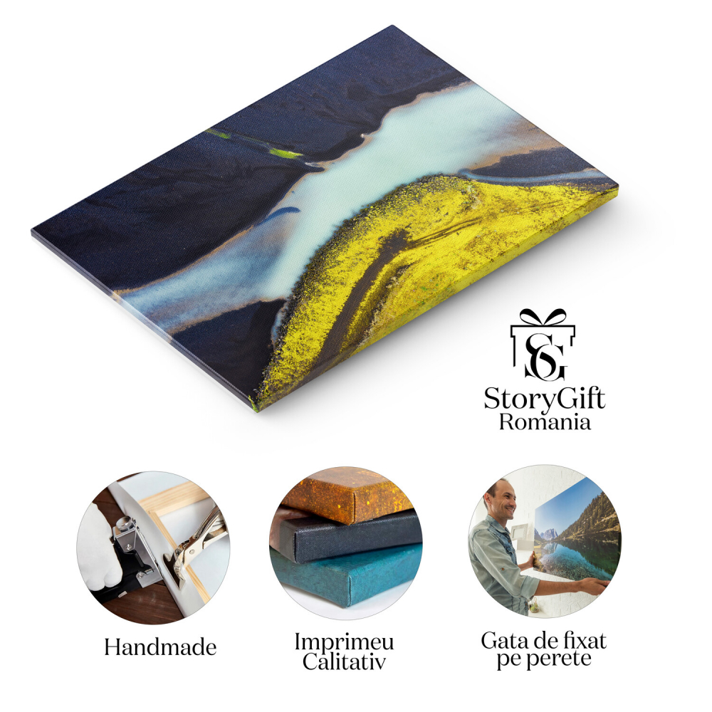 Vedere Abstractă a Liniilor de Coastă Negre și Valuri – Artă Contemporană, Marime 40x25CM [2]