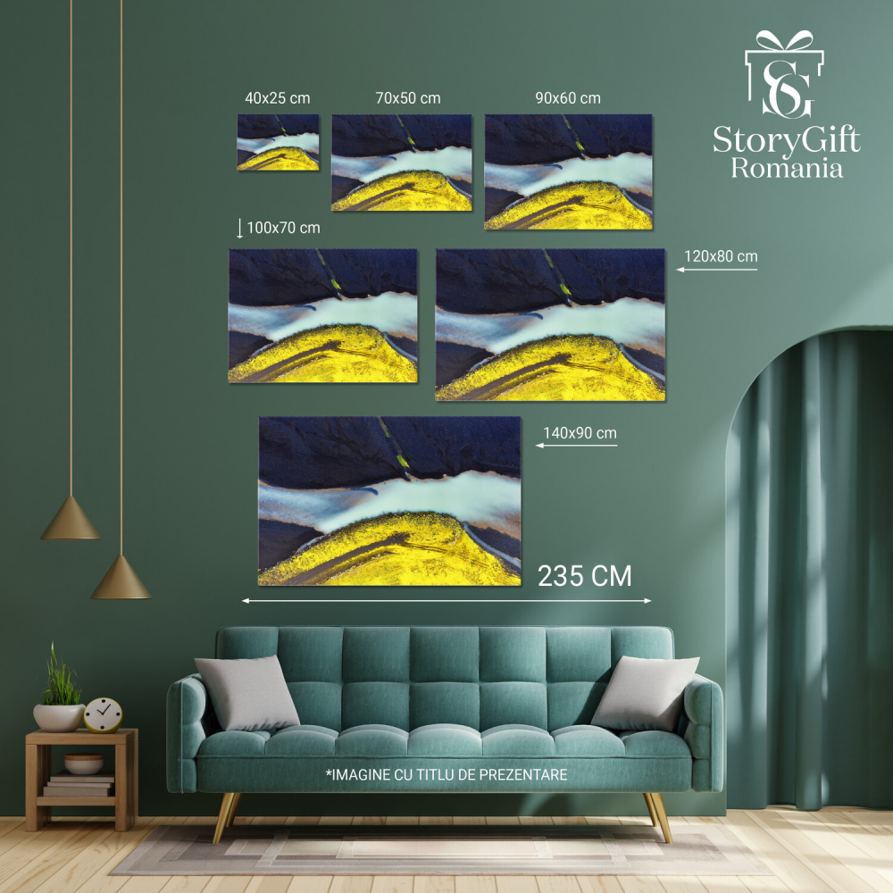 Vedere Abstractă a Liniilor de Coastă Negre și Valuri – Artă Contemporană, Marime 40x25CM [4]