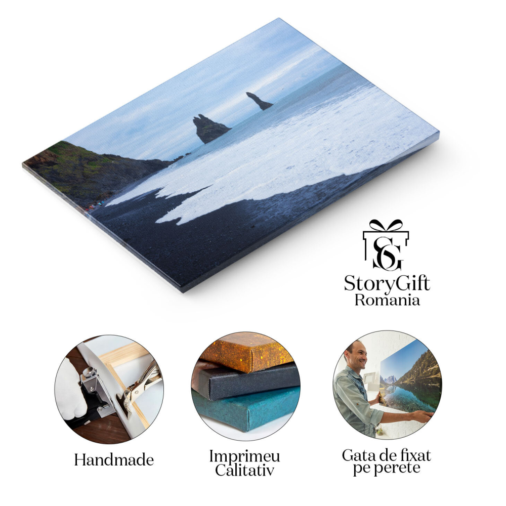 Tablou Canvas Vedere asupra liniilor de coasta negre si valuri in Islanda, arctic, natura, peisaj 2463 40x25CM [2]